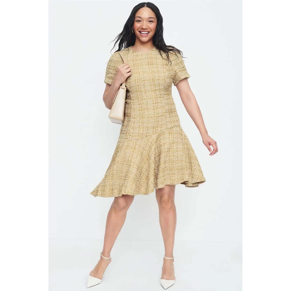 Natori Gold Sparkle Tweed Mini Dress Size 10